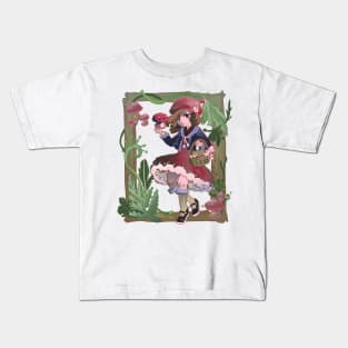 Cottagecore Autumn Mushroom Girl Kids T-Shirt